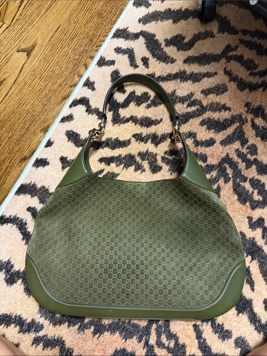 Gucci Handbags - Gucci Olive Suede Monogram Hobo Shoulder Bag
